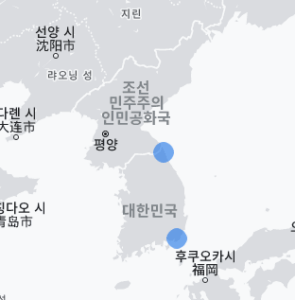 구글 지도상의 한반도
