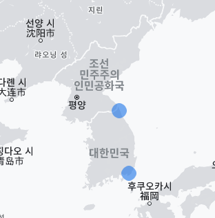 구글 지도상의 한반도
